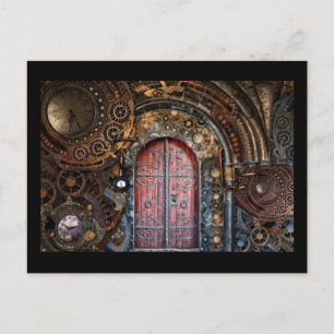steampunk door postcard