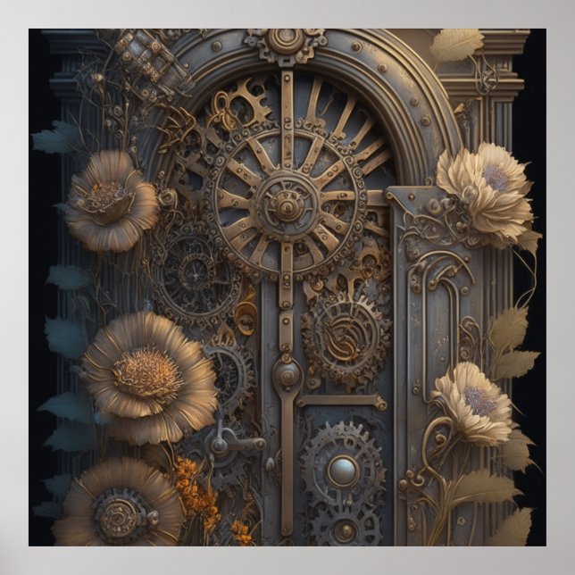 Steampunk Door with Flowers Poster (Front)