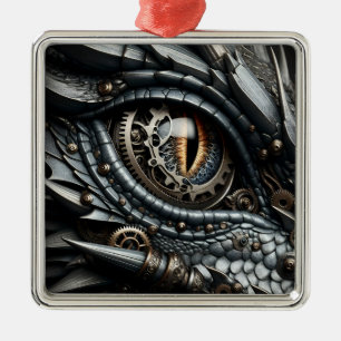 Steampunk Dragon Eye Closeup Ai Art Metal Tree Decoration