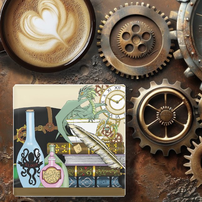 Steampunk Dragon Magic  Potions Fantasy Alchemy Glass Coaster (Creator Uploaded)