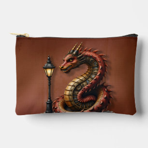 Steampunk Dragon next to a vintage street lamp. Accessory Pouch