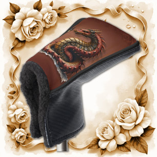 Steampunk Dragon next to a vintage street lamp.  Golf Head Cover