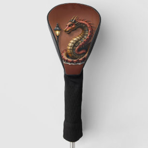 Steampunk Dragon next to a vintage street lamp.  Golf Head Cover