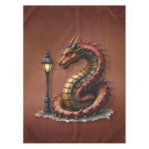 Steampunk Dragon next to a vintage street lamp. Tablecloth