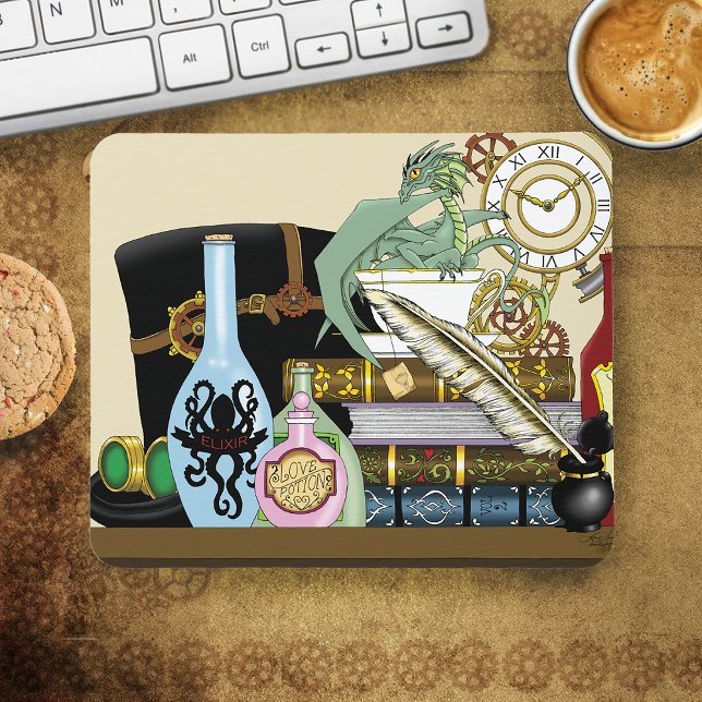 Steampunk Dragon Potions Books Mouse Pad (Creator Uploaded)