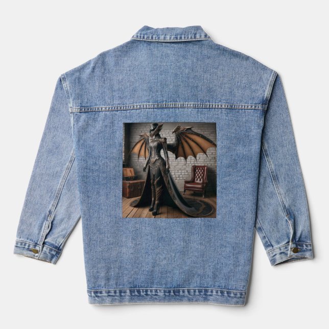 Steampunk Dragon Rider Denim Jacket (Back)