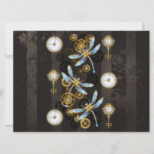 Steampunk Dragonflies on brown striped background