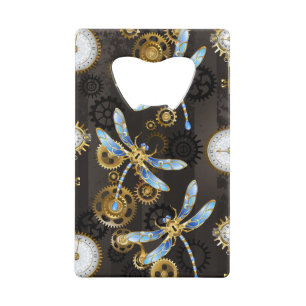 Steampunk Dragonflies on brown striped background
