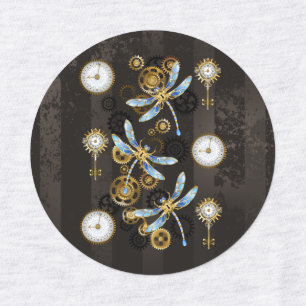 Steampunk Dragonflies on brown striped background