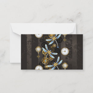 Steampunk Dragonflies on brown striped background Advice Card