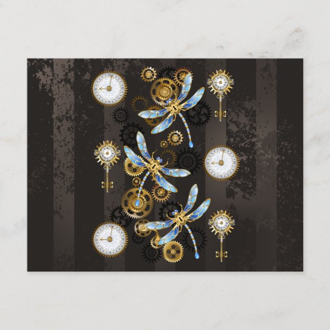 Steampunk Dragonflies on brown striped background Advice Card (Front)