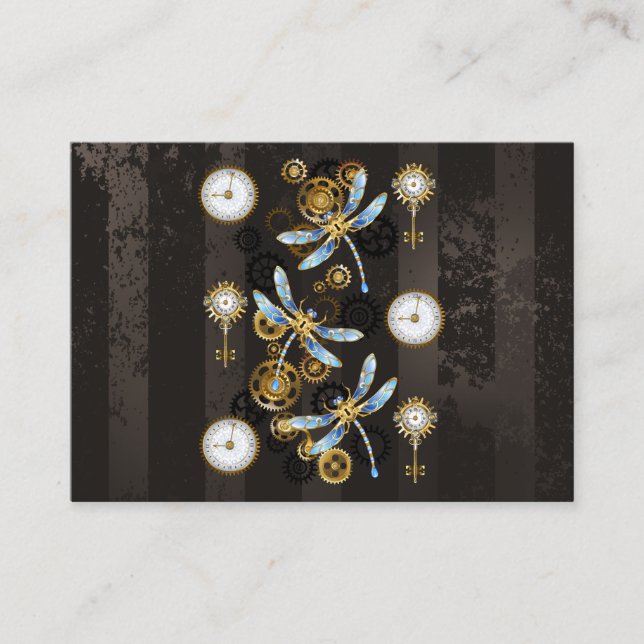 Steampunk Dragonflies on brown striped background Advice Card (Front)