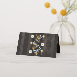 Steampunk Dragonflies on brown striped background Appointment Card