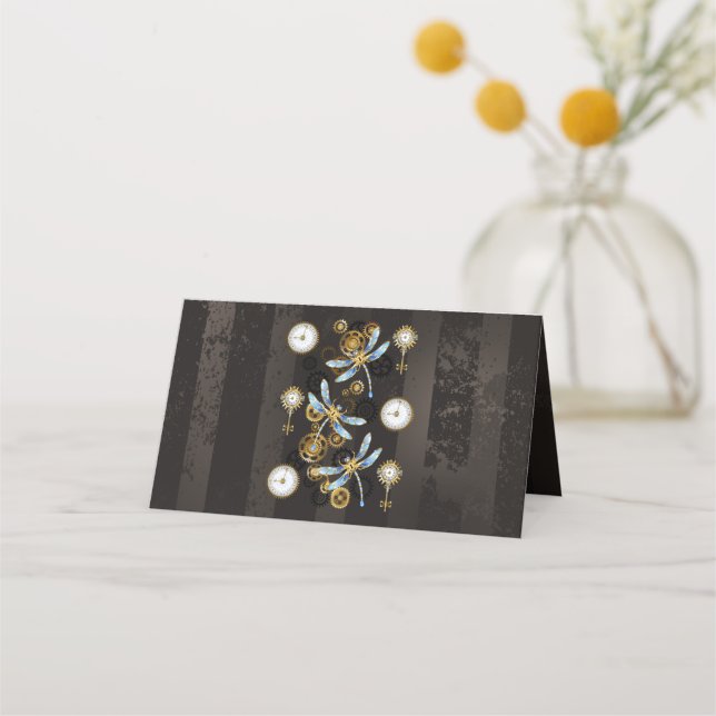 Steampunk Dragonflies on brown striped background Appointment Card (Front)