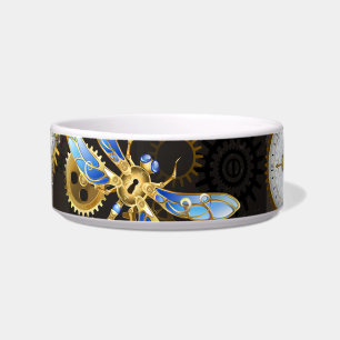 Steampunk Dragonflies on brown striped background Bowl