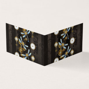 Steampunk Dragonflies on brown striped background Business Card