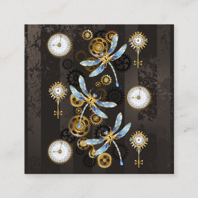 Steampunk Dragonflies on brown striped background Calling Card (Front)
