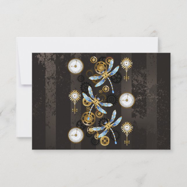 Steampunk Dragonflies on brown striped background Card (Front)