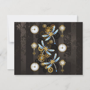 Steampunk Dragonflies on brown striped background Card