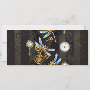 Steampunk Dragonflies on brown striped background Card