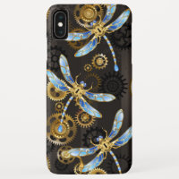 Steampunk Dragonflies on brown striped background