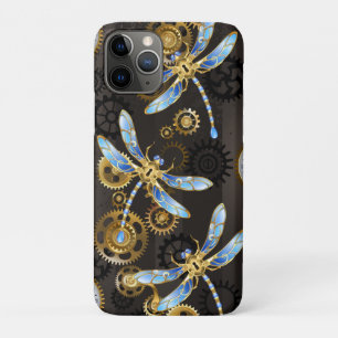 Steampunk Dragonflies on brown striped background Case-Mate iPhone Case