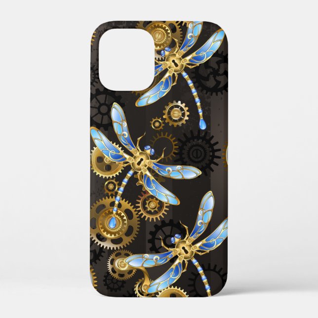 Steampunk Dragonflies on brown striped background Case-Mate iPhone Case (Back)