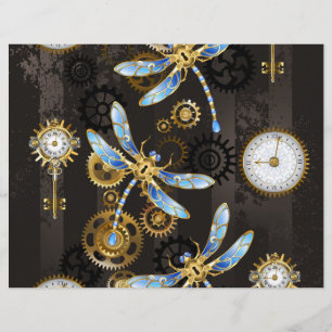 Steampunk Dragonflies on brown striped background Custom Letterhead