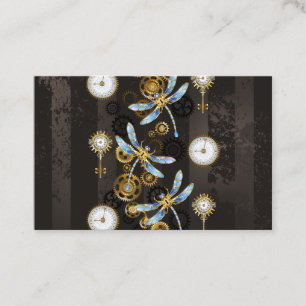 Steampunk Dragonflies on brown striped background Discount Card
