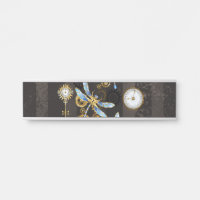 Steampunk Dragonflies on brown striped background