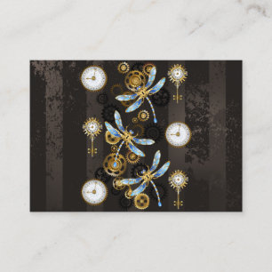 Steampunk Dragonflies on brown striped background Enclosure Card