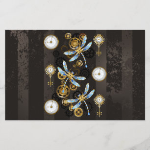 Steampunk Dragonflies on brown striped background Flyer
