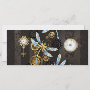Steampunk Dragonflies on brown striped background Holiday Card