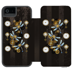 Steampunk Dragonflies on brown striped background Incipio Watson™ iPhone 5 Wallet Case