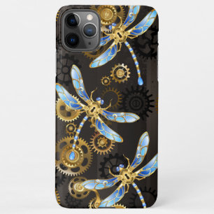 Steampunk Dragonflies on brown striped background iPhone 11Pro Max Case