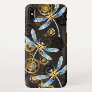Steampunk Dragonflies on brown striped background iPhone XS Max Case