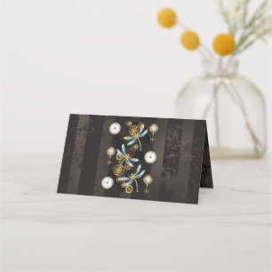 Steampunk Dragonflies on brown striped background Loyalty Card