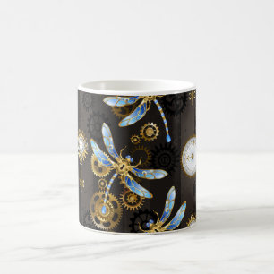 Steampunk Dragonflies on brown striped background Magic Mug