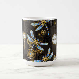 Steampunk Dragonflies on brown striped background Magic Mug