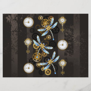 Steampunk Dragonflies on brown striped background Menu