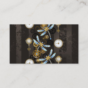 Steampunk Dragonflies on brown striped background Place Card
