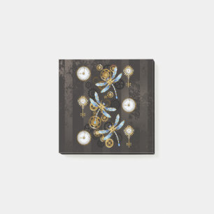 Steampunk Dragonflies on brown striped background Post-it Notes