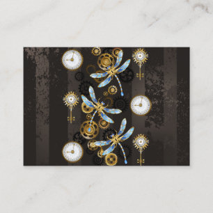 Steampunk Dragonflies on brown striped background Referral Card