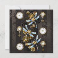 Steampunk Dragonflies on brown striped background