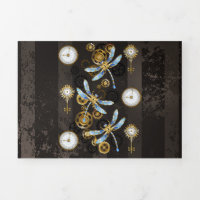 Steampunk Dragonflies on brown striped background