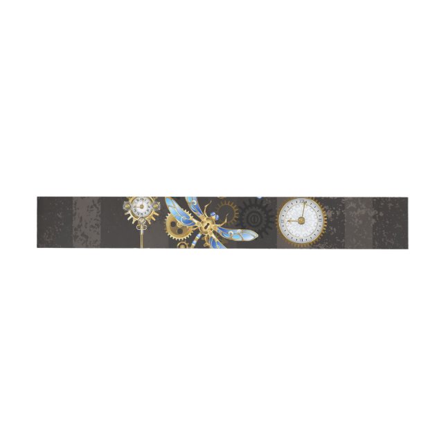 Steampunk Dragonflies on brown striped background Wrap Around Label (Individual)