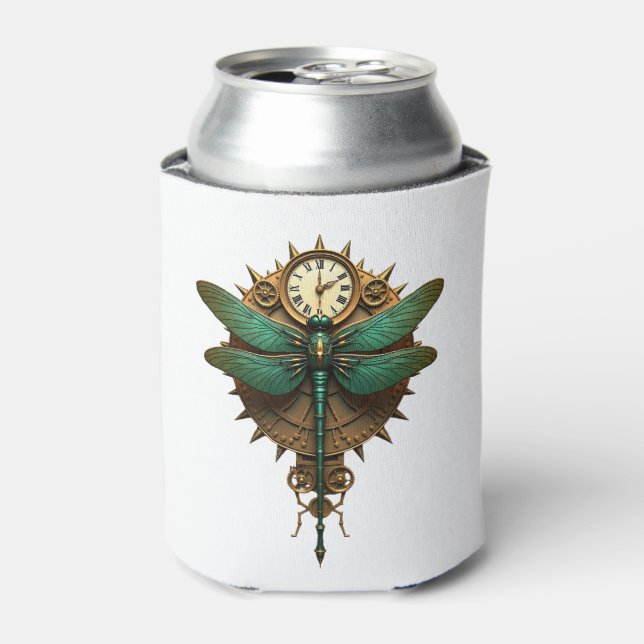 Steampunk Dragonfly Victorian Art Mechanical Steam Can Cooler (Can Front)