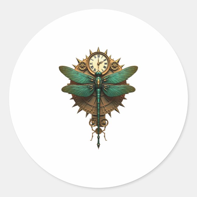 Steampunk Dragonfly Victorian Art Mechanical Steam Classic Round Sticker (Front)