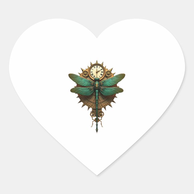Steampunk Dragonfly Victorian Art Mechanical Steam Heart Sticker (Front)