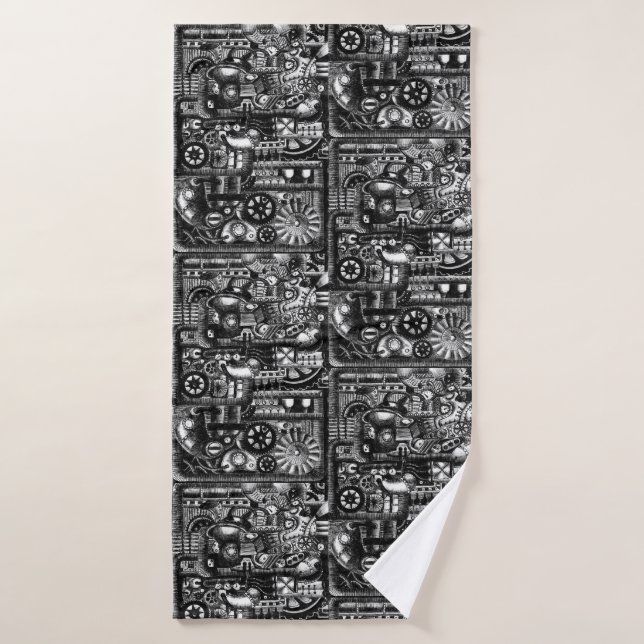 steampunk draw machinery cartoon mechanism pattern bath towel (Bath Towel)